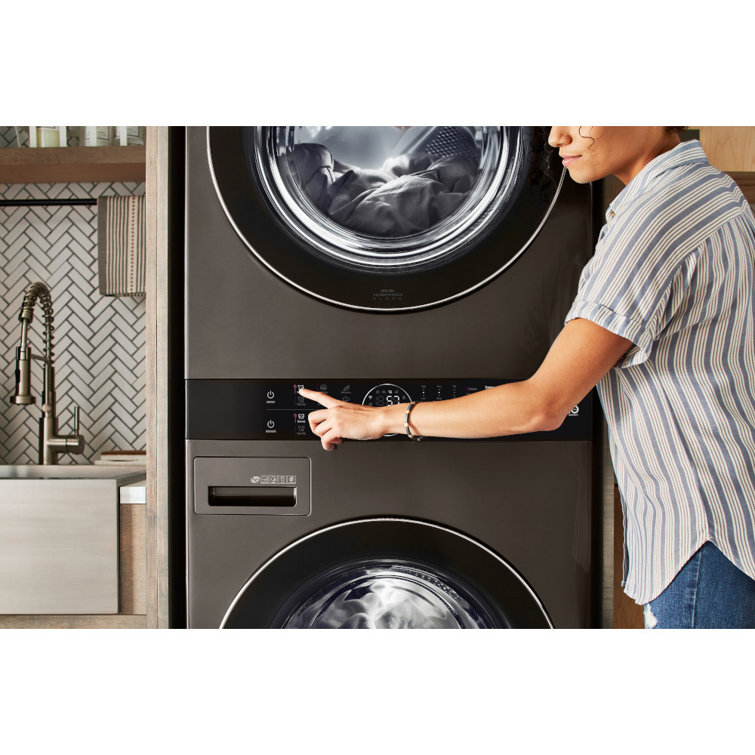 Black Steel 27" Smart Gas Washer and Dryer Set with LED Display