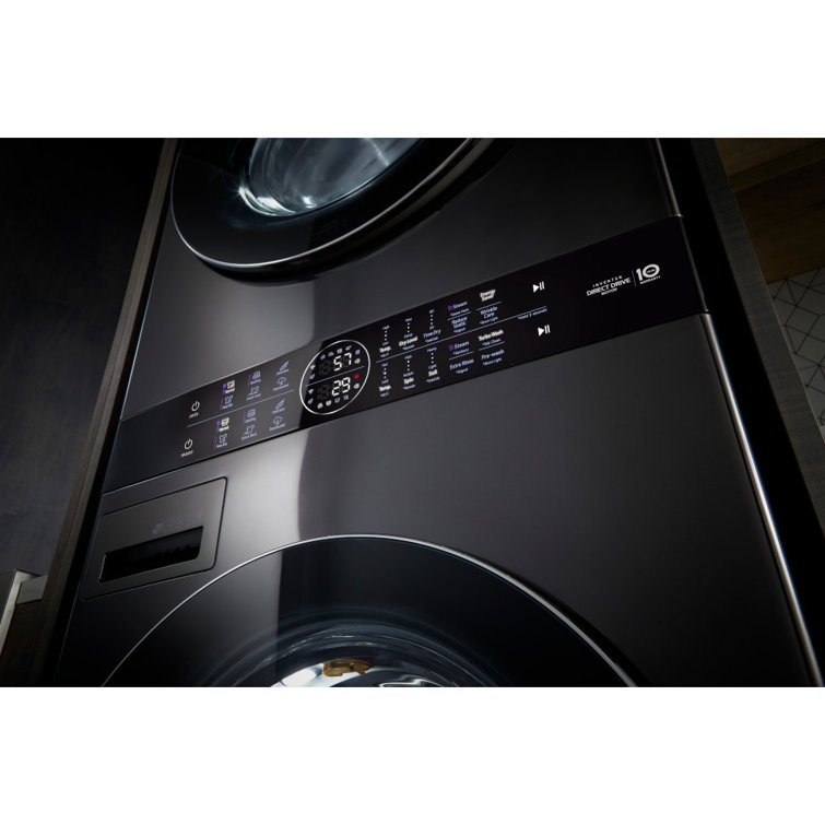Black Steel 27" Smart Gas Washer and Dryer Set with LED Display