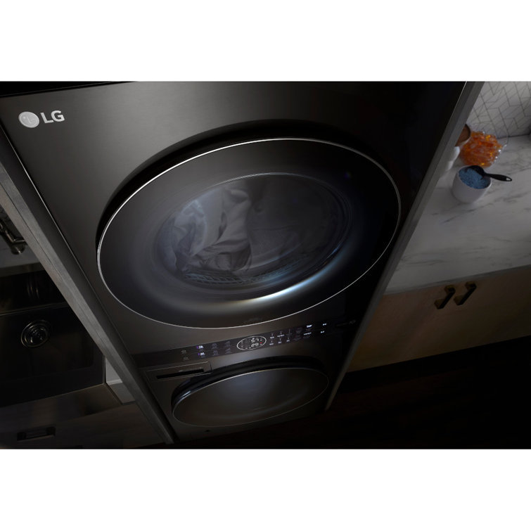 Black Steel 27" Smart Gas Washer and Dryer Set with LED Display