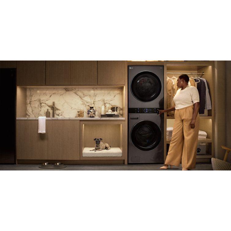 Black Steel 27" Smart Gas Washer and Dryer Set with LED Display