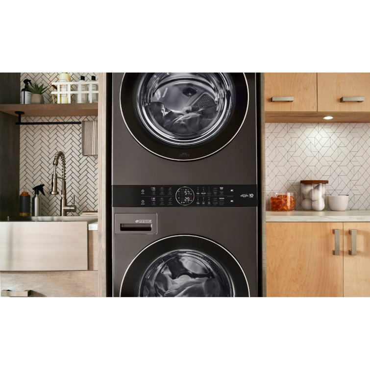 Black Steel 27" Smart Gas Washer and Dryer Set with LED Display
