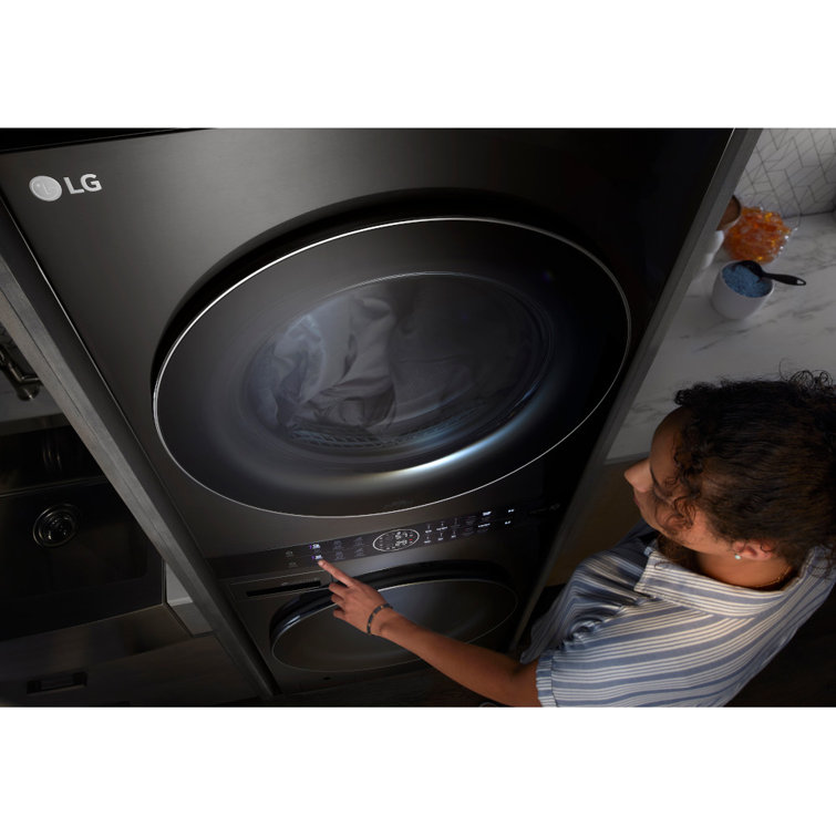 Black Steel 27" Smart Gas Washer and Dryer Set with LED Display