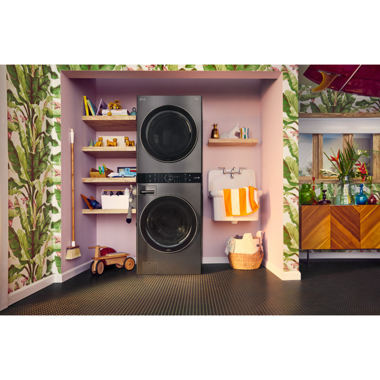 Black Steel 27" Smart Gas Washer and Dryer Set with LED Display