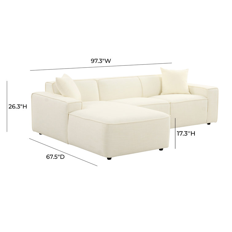 Cream Linen Track Arm Left Facing Sectional Sofa