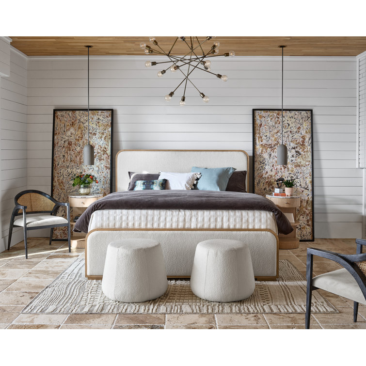 Canberra Ivory Upholstered Queen Bed with Oak Frame
