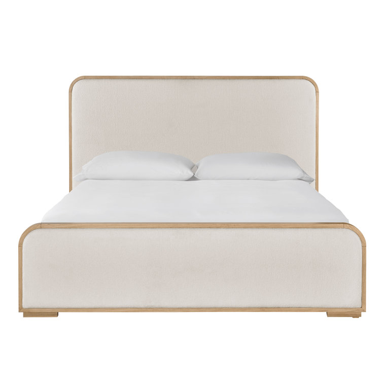 Canberra Ivory Upholstered Queen Bed with Oak Frame