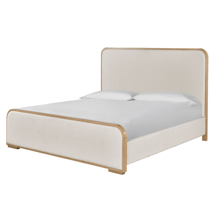 Canberra Ivory Upholstered Queen Bed with Oak Frame