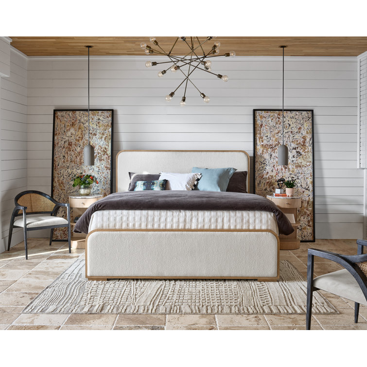 Canberra Ivory Upholstered Queen Bed with Oak Frame