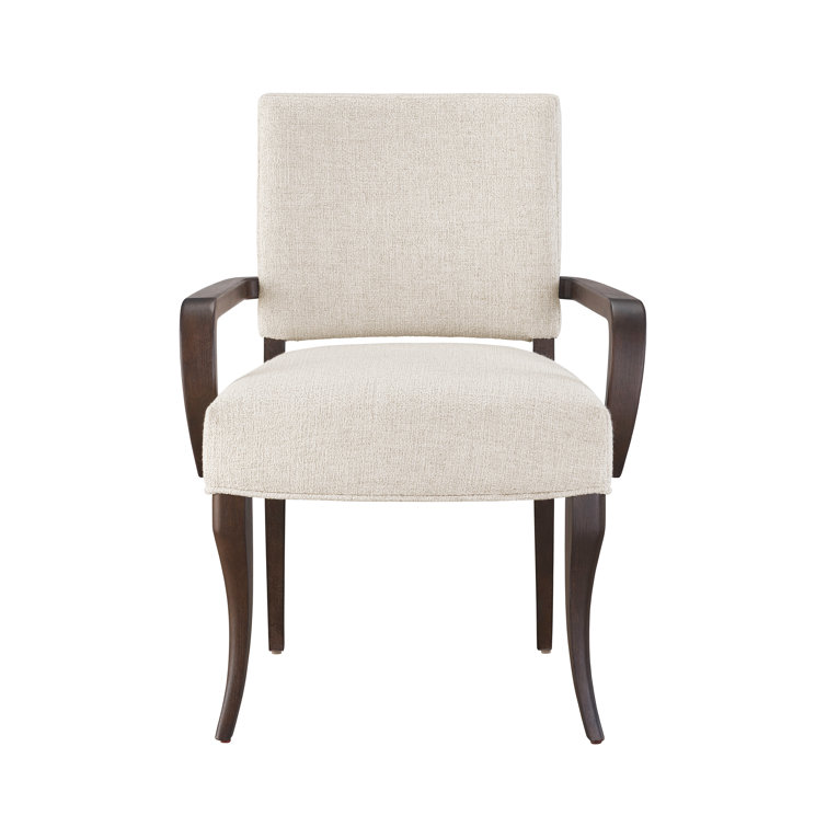 Cream Upholstered Armchair with Dark Wood Legs