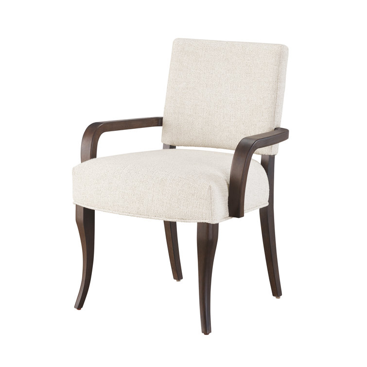 Cream Upholstered Armchair with Dark Wood Legs