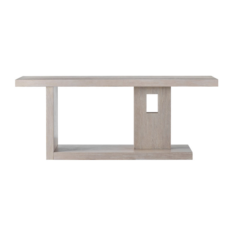 Beige Rectangular Wood Console Table with Cutout Design