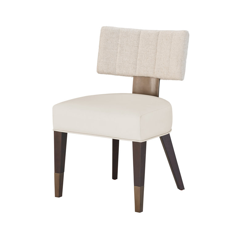 Beige Linen Upholstered Side Chair with Plastic Accents