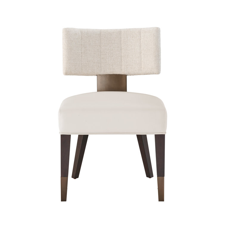 Beige Linen Upholstered Side Chair with Plastic Accents