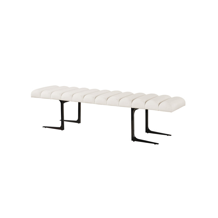 72'' White Upholstered Bench with Black Metal Base