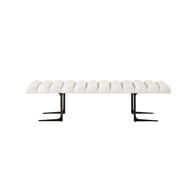 72'' White Upholstered Bench with Black Metal Base