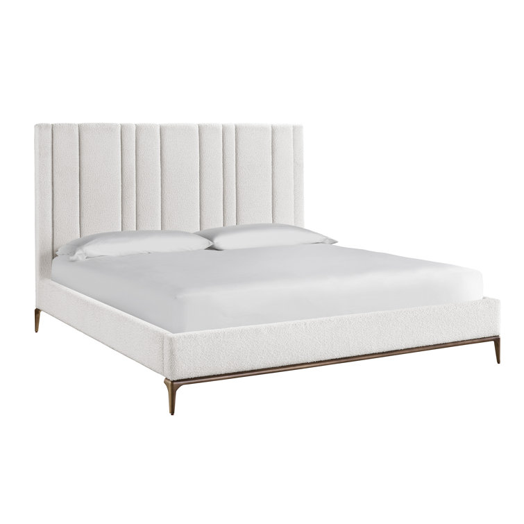Cream Tufted Upholstered Queen Bed with Metal Frame
