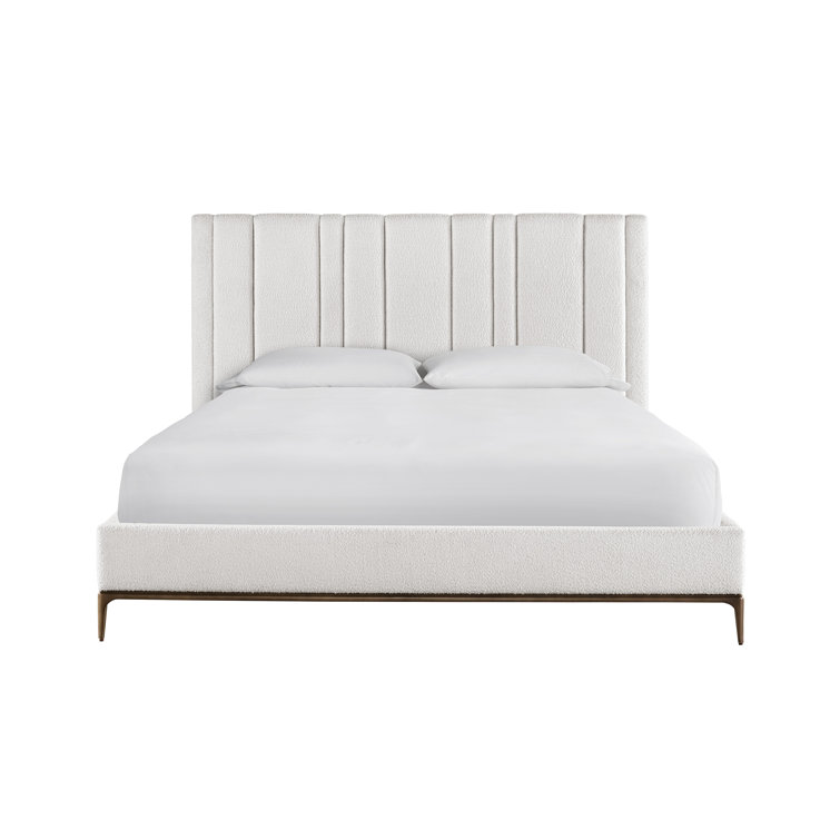 Cream Tufted Upholstered Queen Bed with Metal Frame