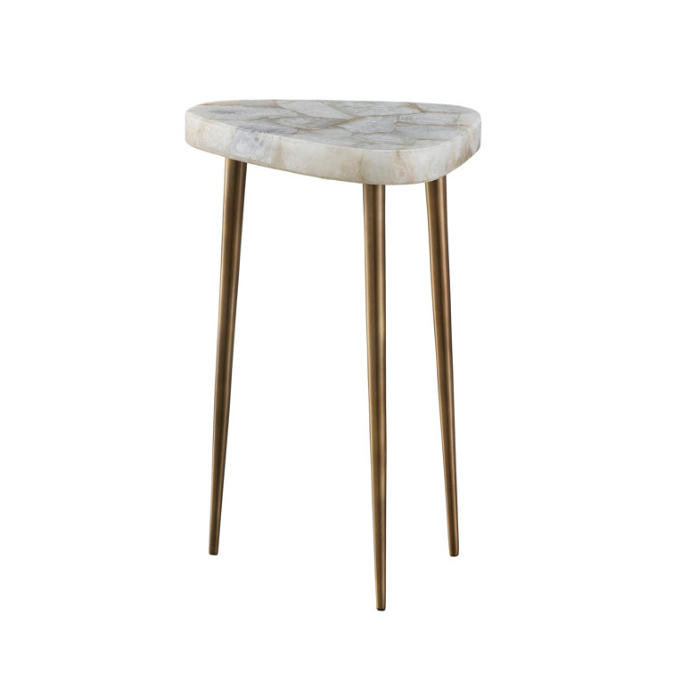 Gold and White Agate Tall Side Table with Metal Legs