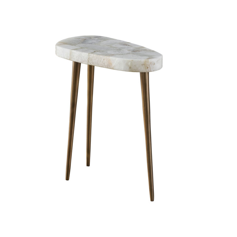 Fino White Marble Top Triangular End Table with Gold Legs