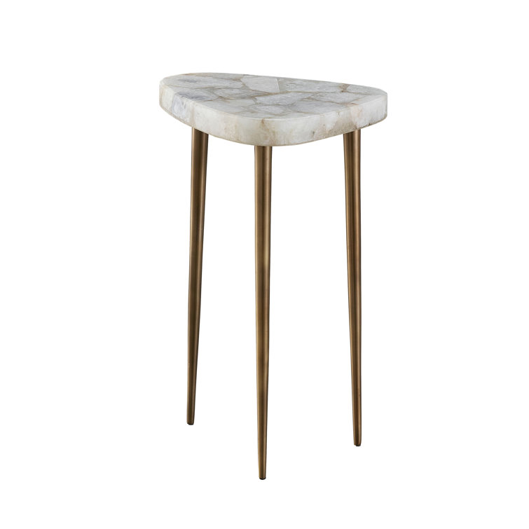 Gold and White Agate Tall Side Table with Metal Legs