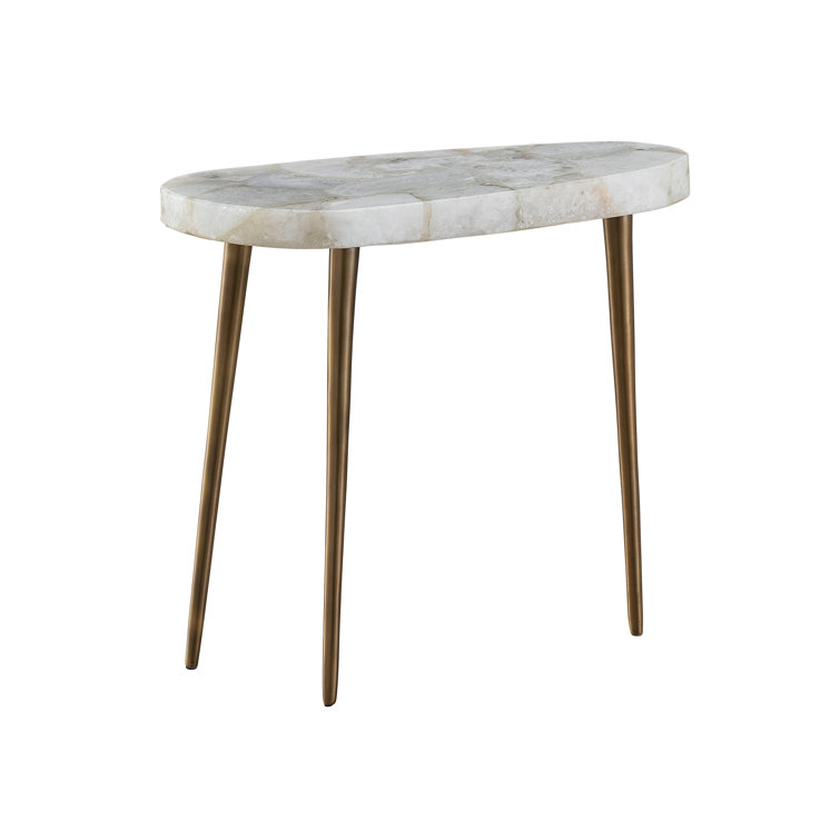 Fino White Marble Top Triangular End Table with Gold Legs