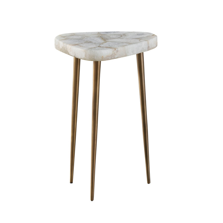Gold and White Agate Tall Side Table with Metal Legs