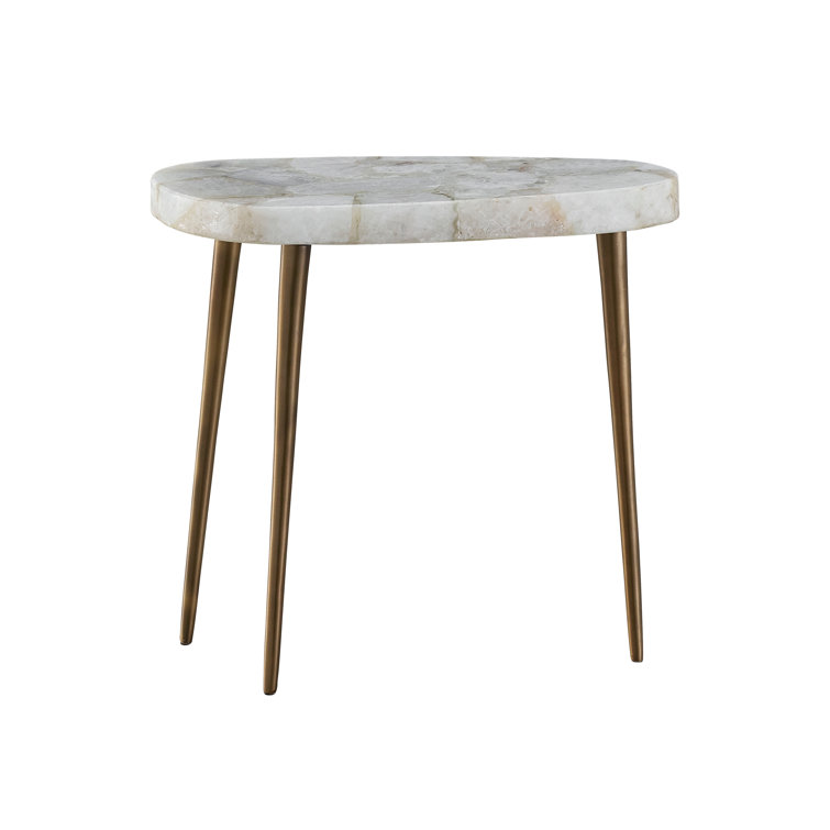 Fino White Marble Top Triangular End Table with Gold Legs