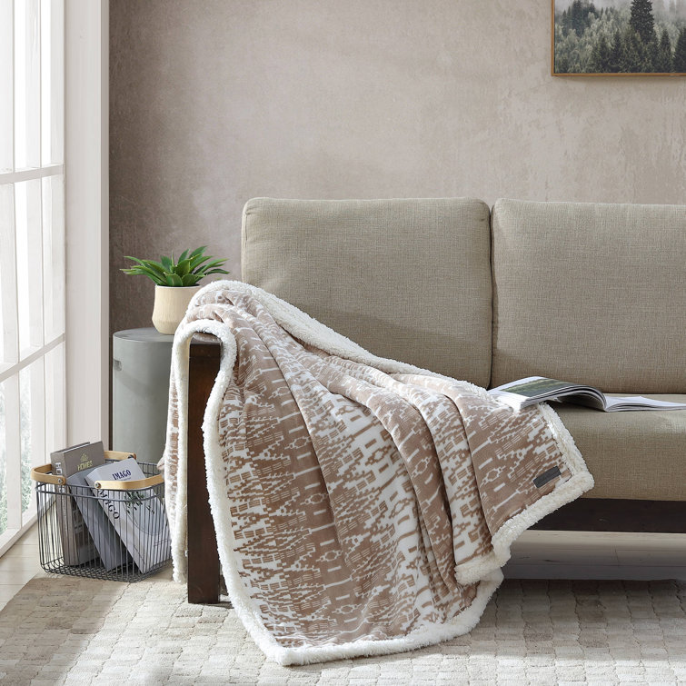 Brown Reversible Fleece and Sherpa Throw Blanket