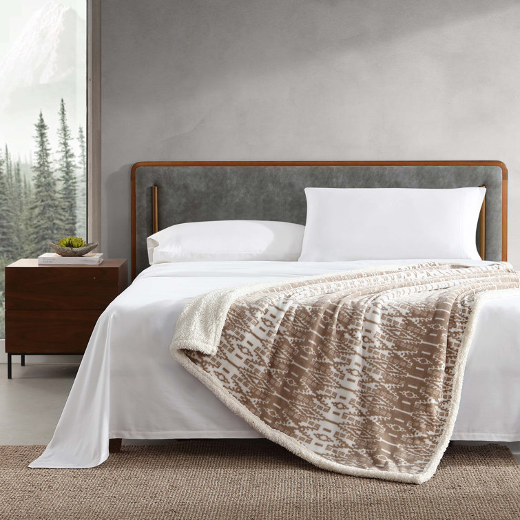 Brown Reversible Fleece and Sherpa Throw Blanket