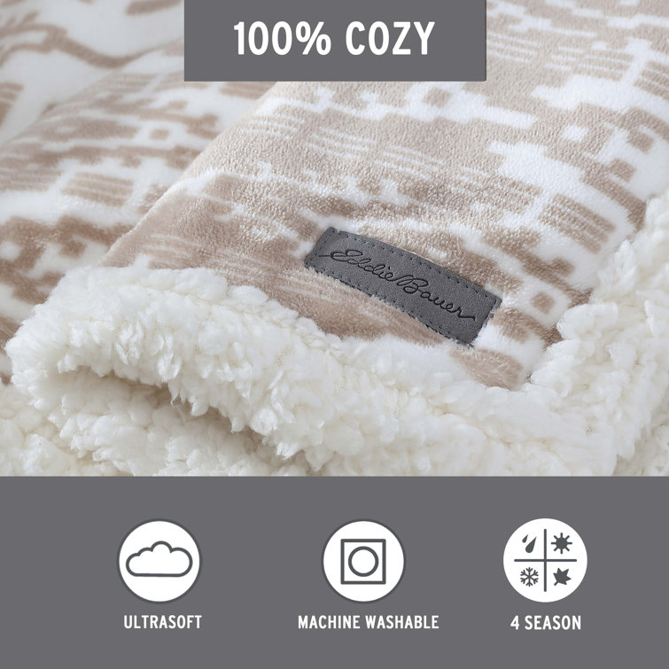 Brown Reversible Fleece and Sherpa Throw Blanket
