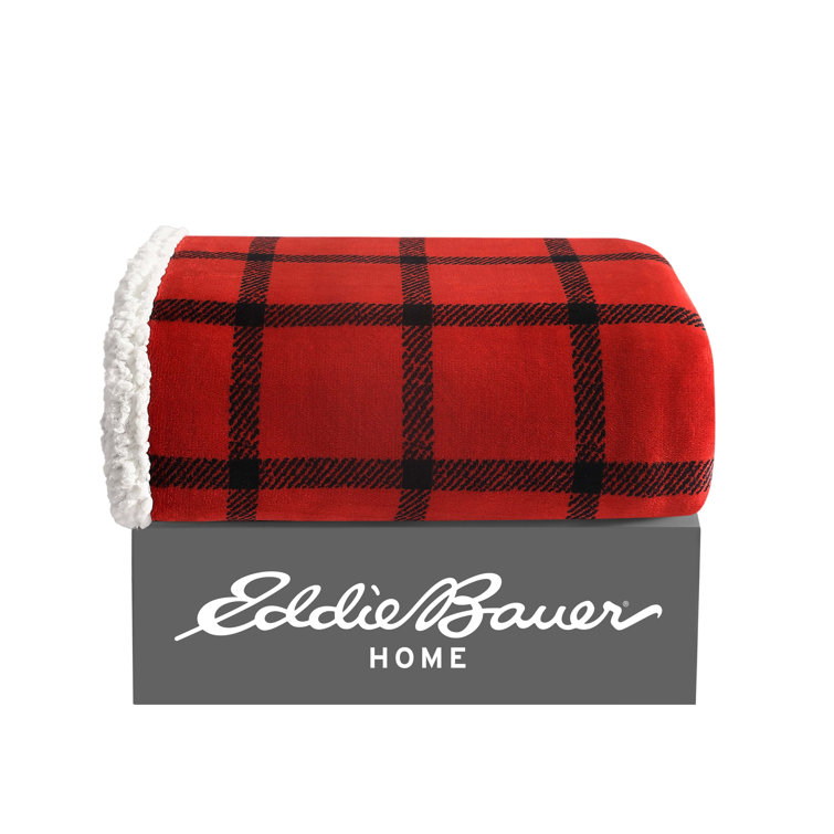 Red Plaid Reversible Sherpa Fleece Throw Blanket