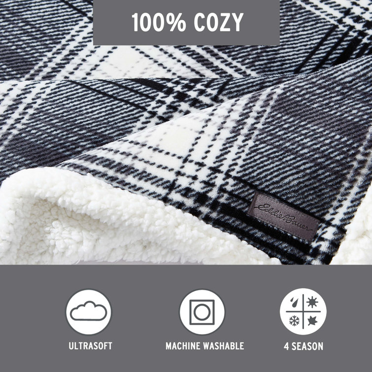 Vail Plaid Grey 50"x60" Reversible Fleece Sherpa Throw Blanket