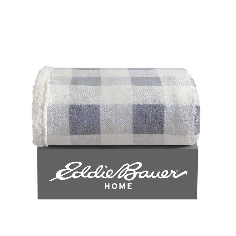 Mountain Plaid Grey Reversible Sherpa Fleece Throw Blanket