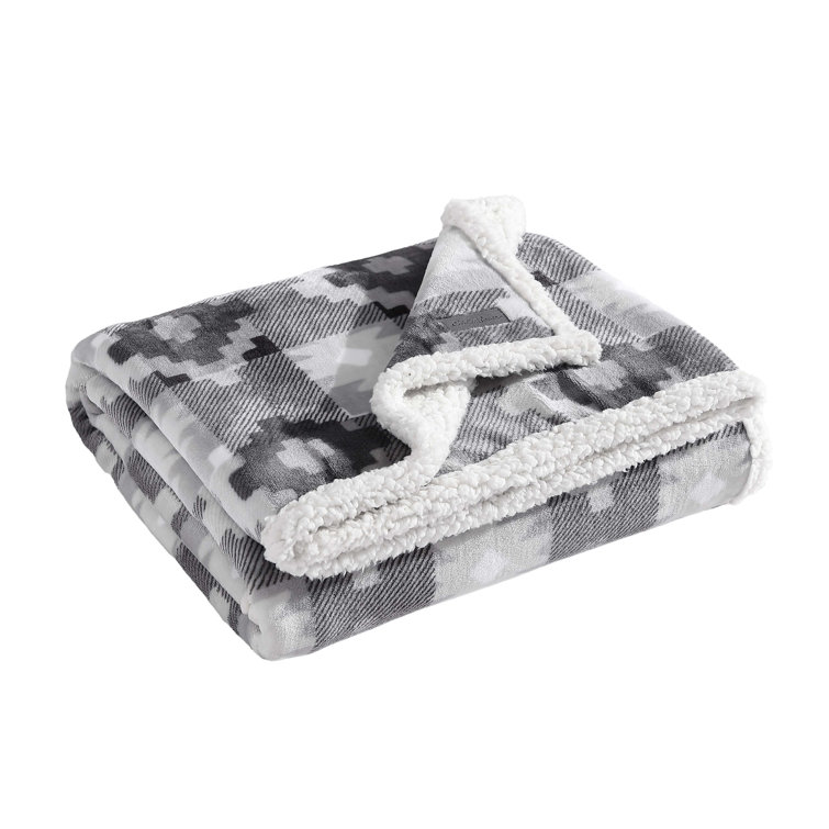 Ultra Soft Reversible Grey Fleece Sherpa Throw Blanket