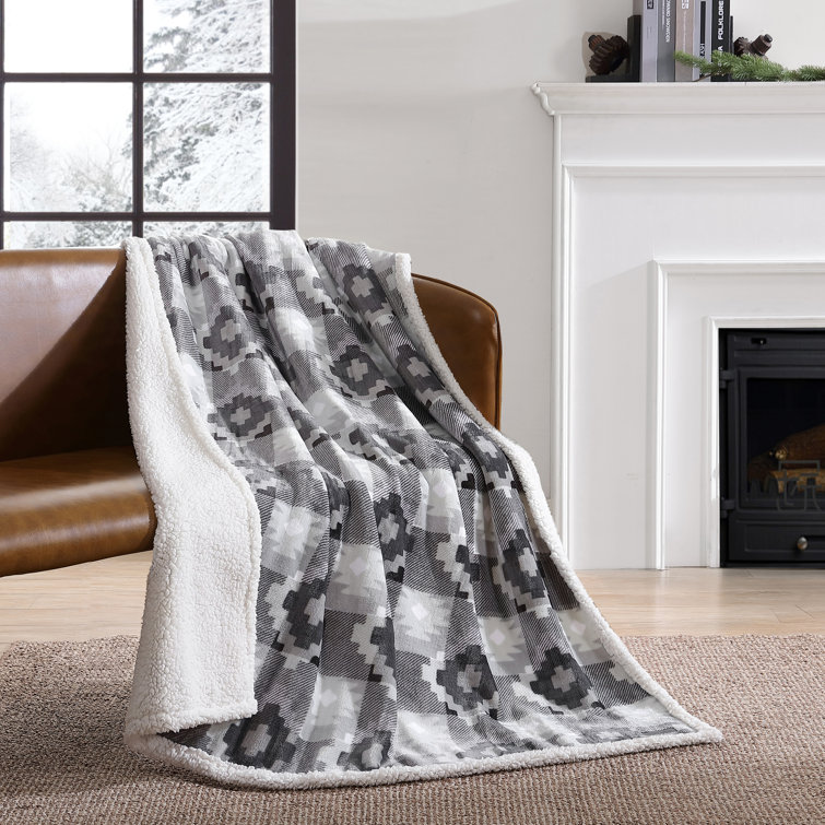 Ultra Soft Reversible Grey Fleece Sherpa Throw Blanket