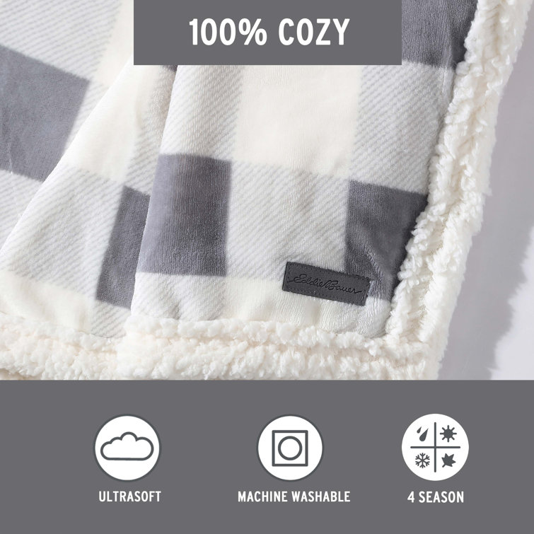 Mountain Plaid Grey Reversible Sherpa Fleece Throw Blanket