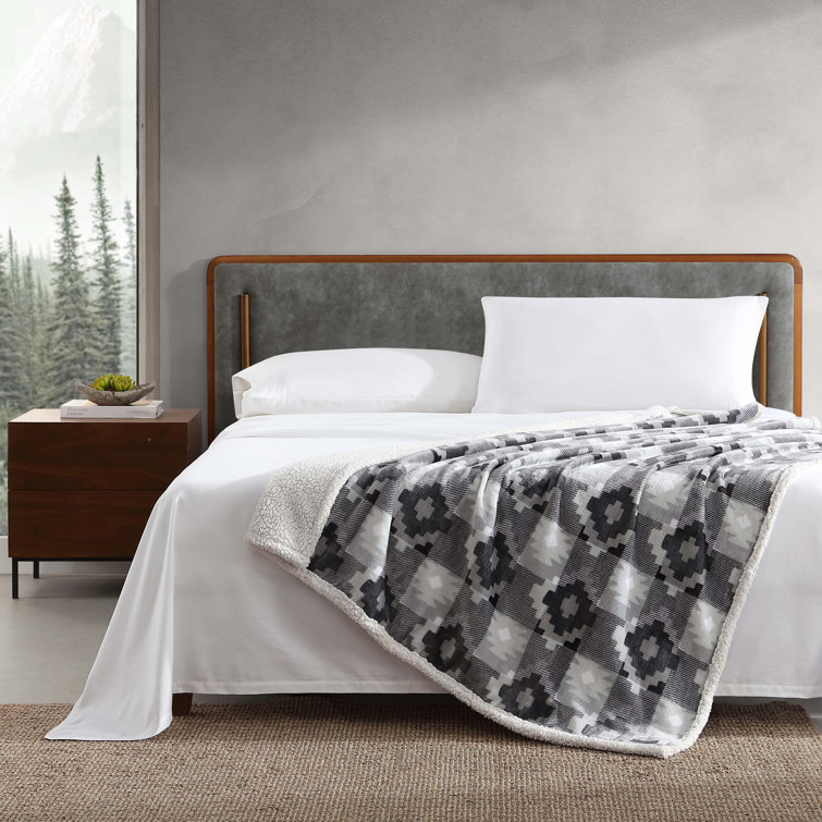 Ultra Soft Reversible Grey Fleece Sherpa Throw Blanket