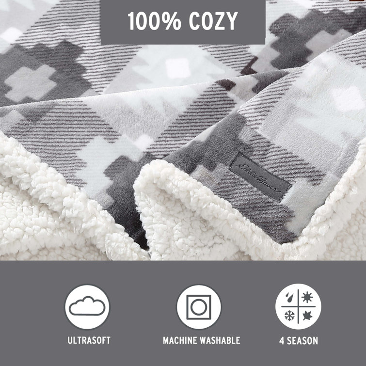 Ultra Soft Reversible Grey Fleece Sherpa Throw Blanket