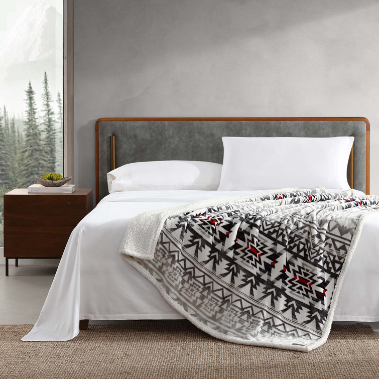 Clyde Hill Stripe Grey 50"x60" Reversible Plush Sherpa Throw