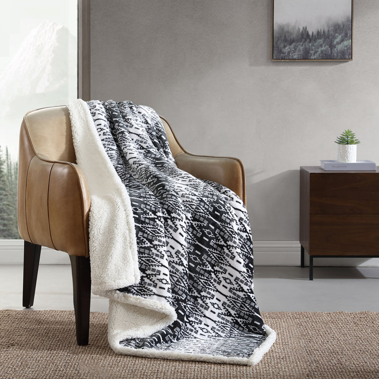San Juan Charcoal Reversible Sherpa Fleece Throw Blanket