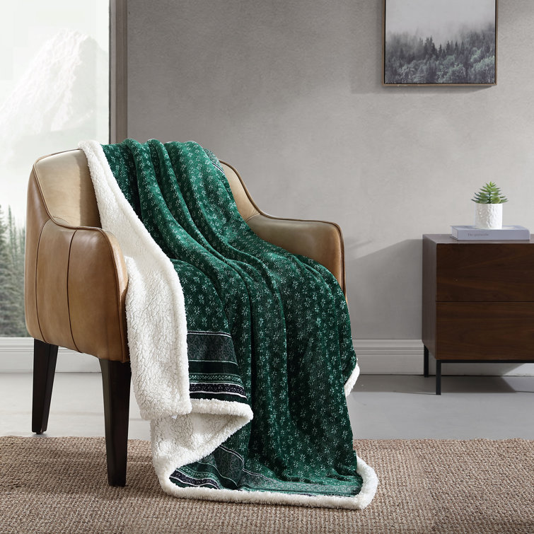 Fair Isle Green Sherpa Reversible Plush Throw Blanket