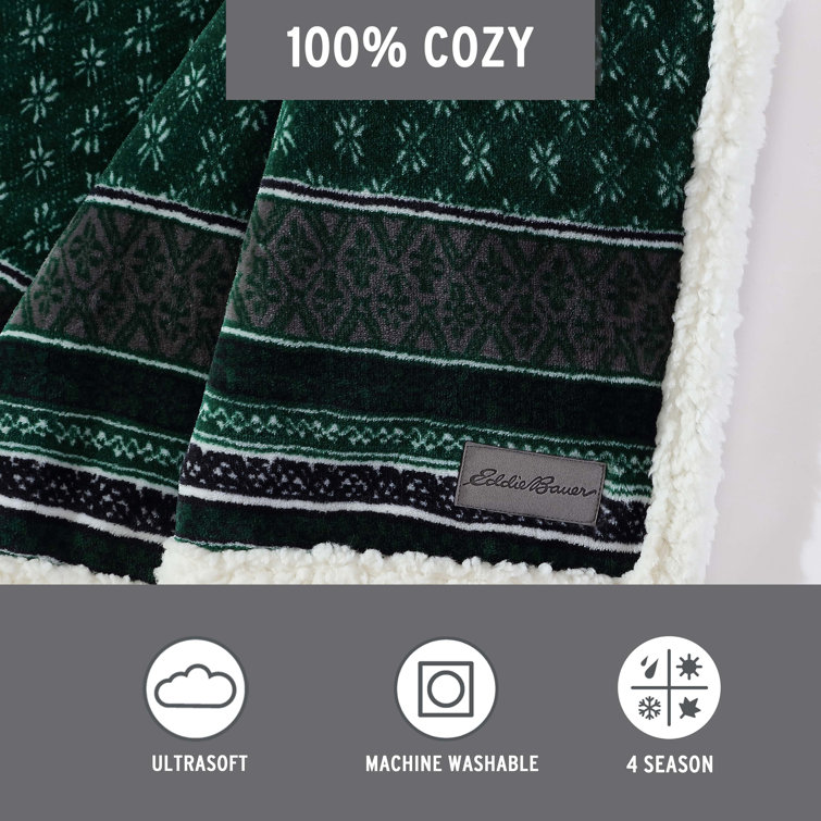 Fair Isle Green Sherpa Reversible Plush Throw Blanket