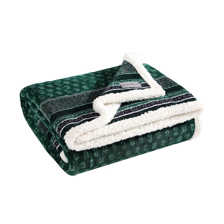 Fair Isle Green Sherpa Reversible Plush Throw Blanket