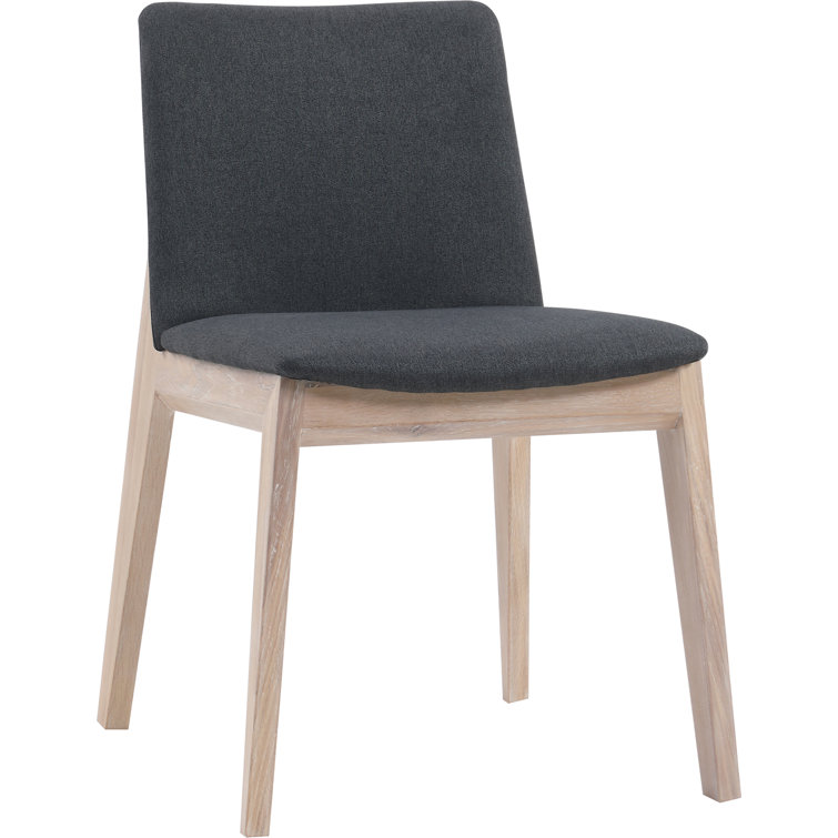 Natural Wood Dark Gray Upholstered Side Chair Set