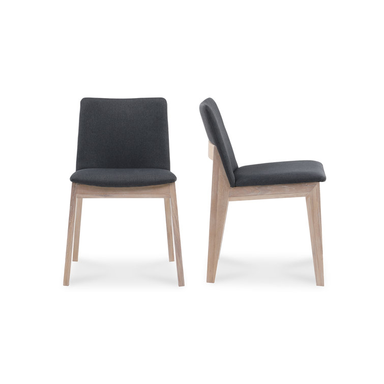 Natural Wood Dark Gray Upholstered Side Chair Set