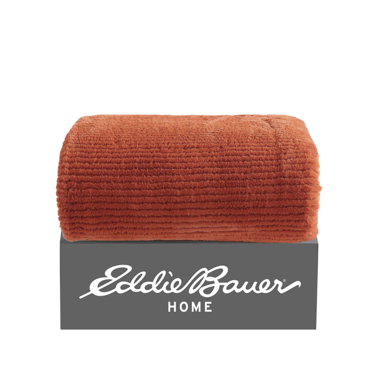 Orange Ribbed Reversible Plush Fleece Throw Blanket