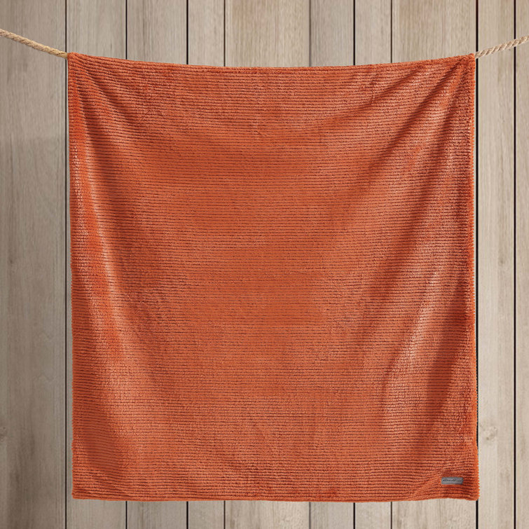 Orange Ribbed Reversible Plush Fleece Throw Blanket