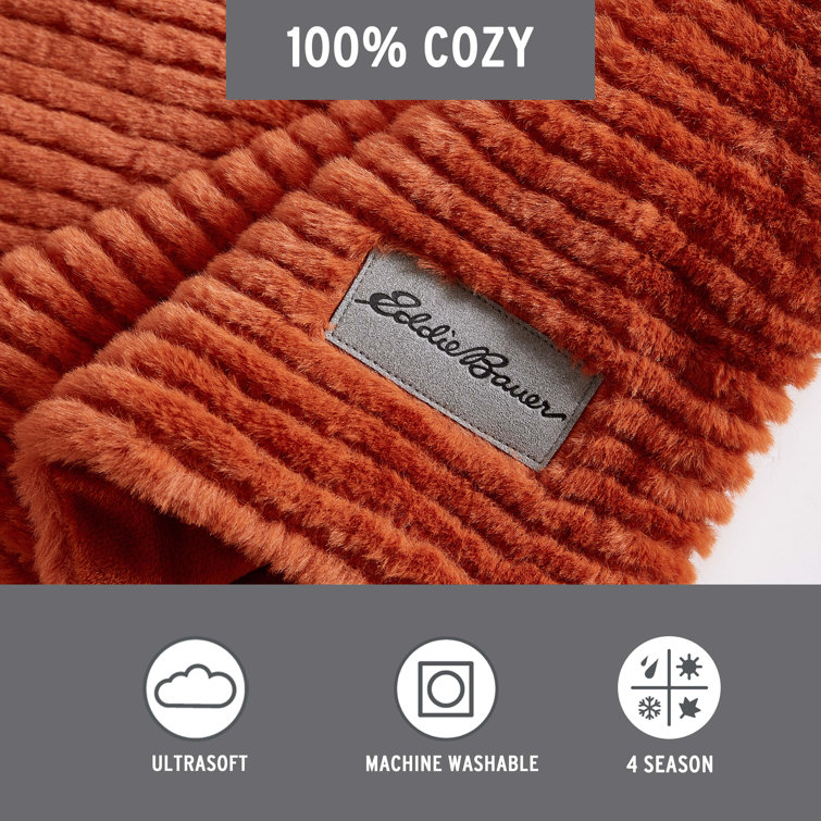 Orange Ribbed Reversible Plush Fleece Throw Blanket