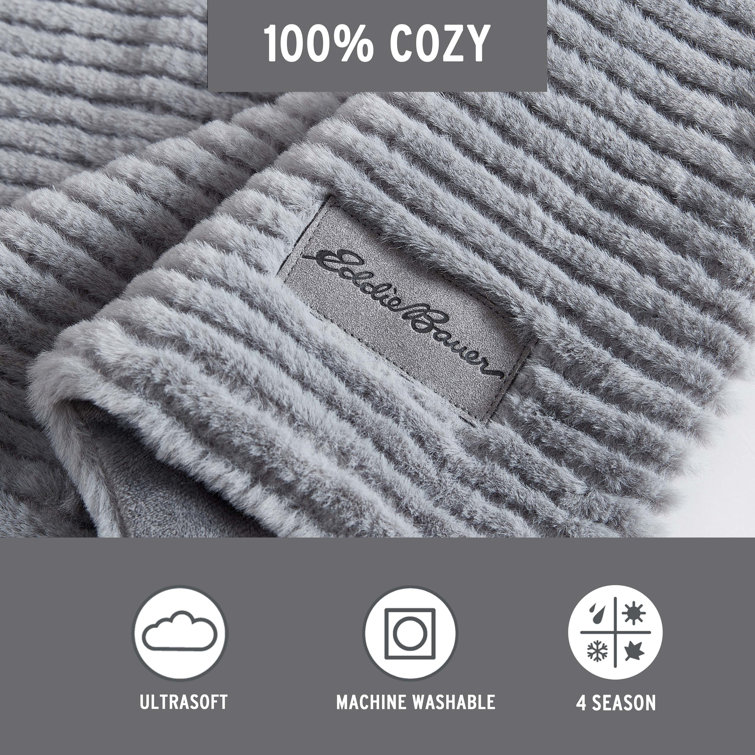 Gray Ribbed Reversible Fleece Sherpa Throw Blanket