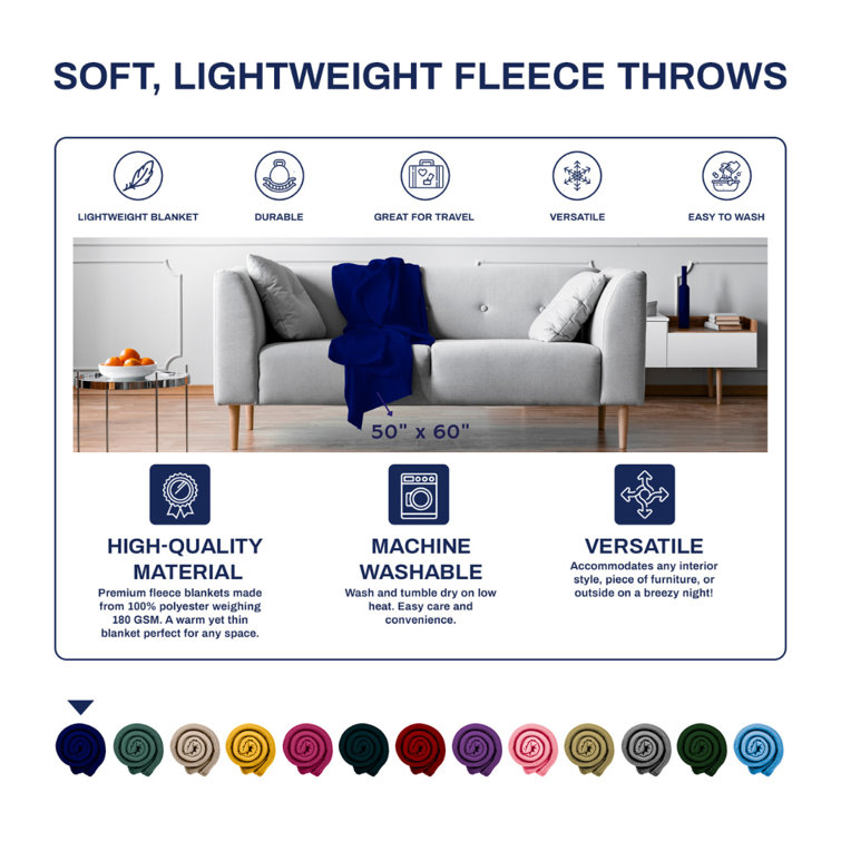 Navy Blue Soft Fleece Machine Washable Throw Blanket